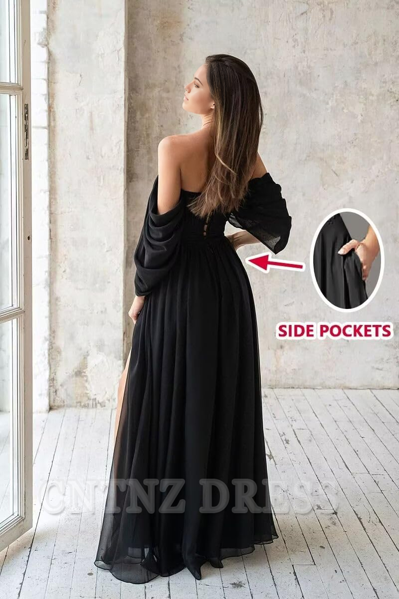 Wholesa A Line Off Shoulder Chiffon Slit formal dresses Bridesmaid Dresses evening gown Prom Dress