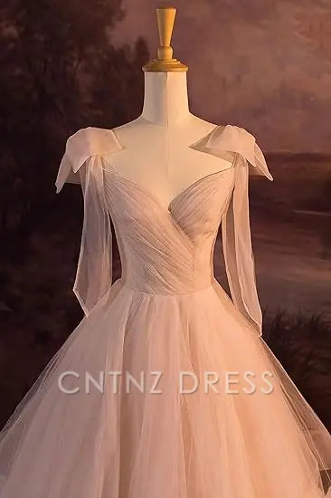 Wholesa A-line V-Neck Light Pink Tulle Sequins tiered formal dresses Bridesmaid Dresses evening gown Prom Dress