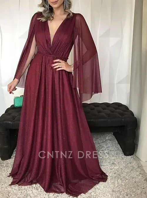 Wholesa A-Line Simple Elegant V Neck Floor Length Tulle Sleeveless Pleated Mother of the Bride Dress formal dresses Bridesmaid Dresses evening gown Prom Dress