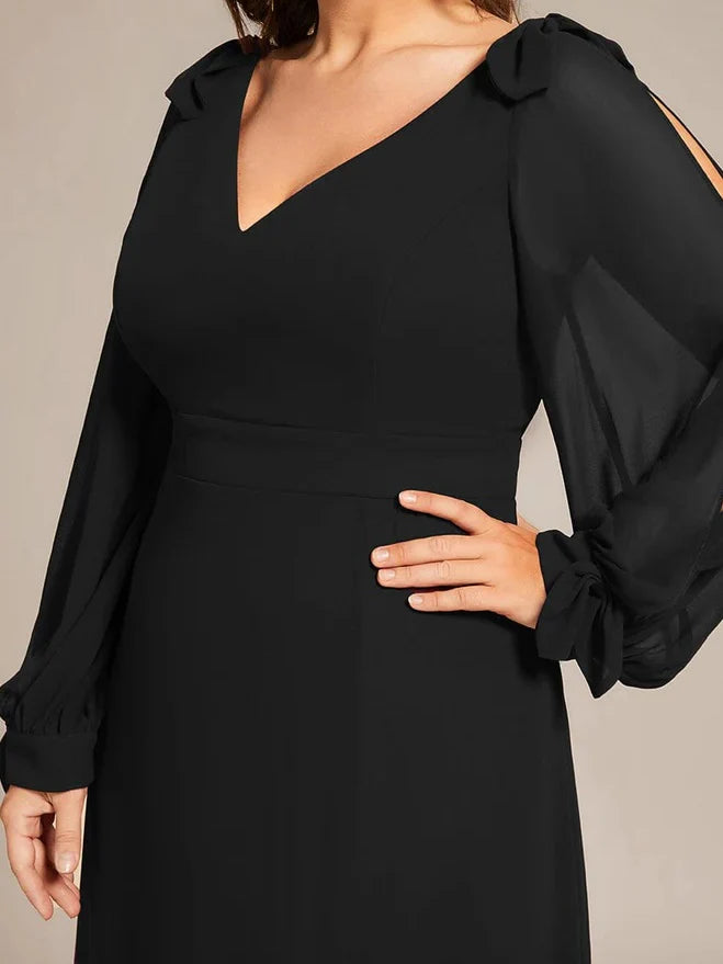 Wholesa A Line Long Sleeves Floor-Length V Neck Bridesmaid Dresses