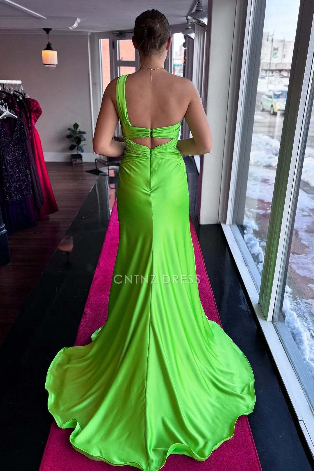 CNTNZ DRESS Mermaid One Shoulder Sleeveless Crossing Pleated Empire Satin Sexy Hot Sale Prom Dress