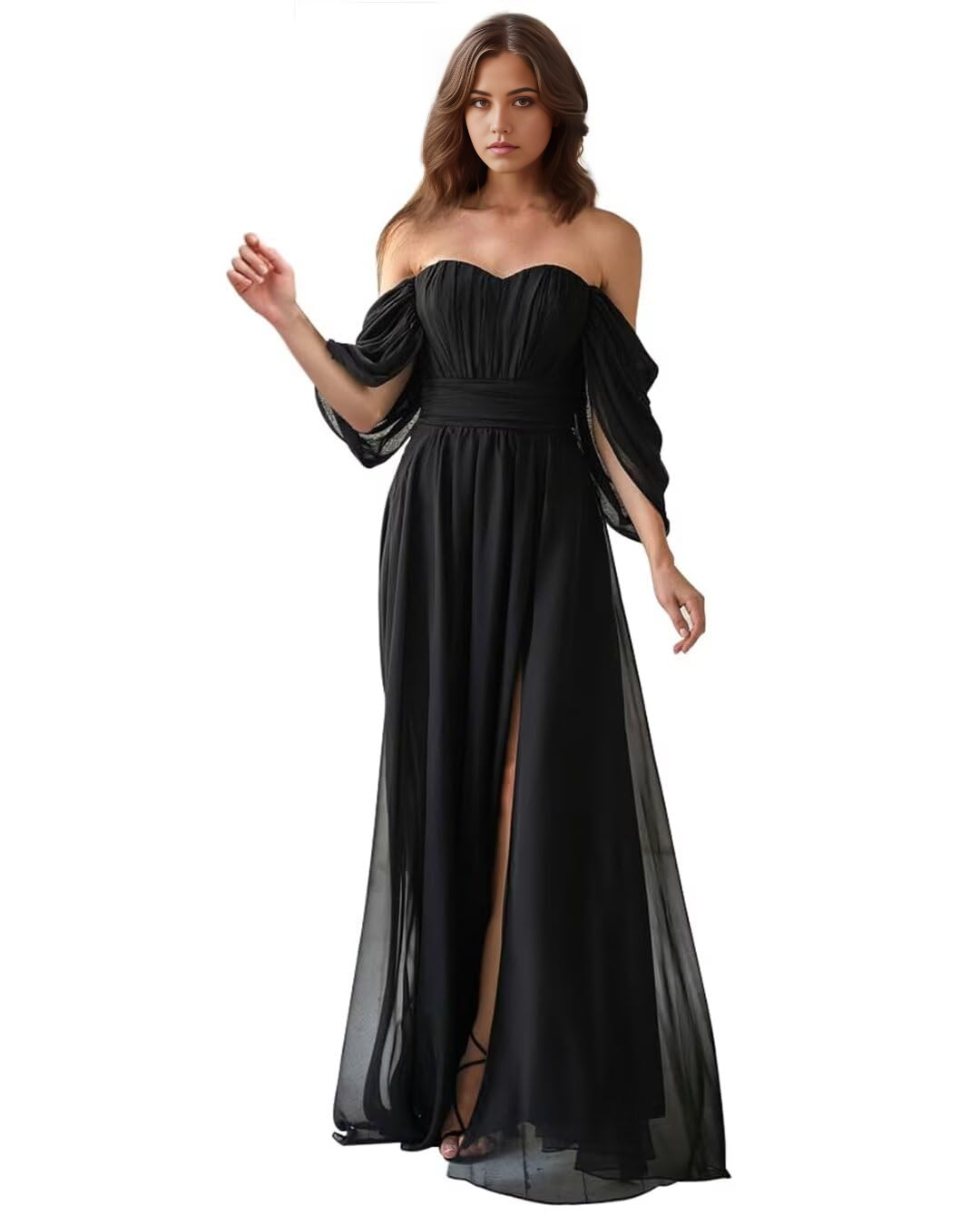 Wholesa A Line Off Shoulder Chiffon Slit formal dresses Bridesmaid Dresses evening gown Prom Dress