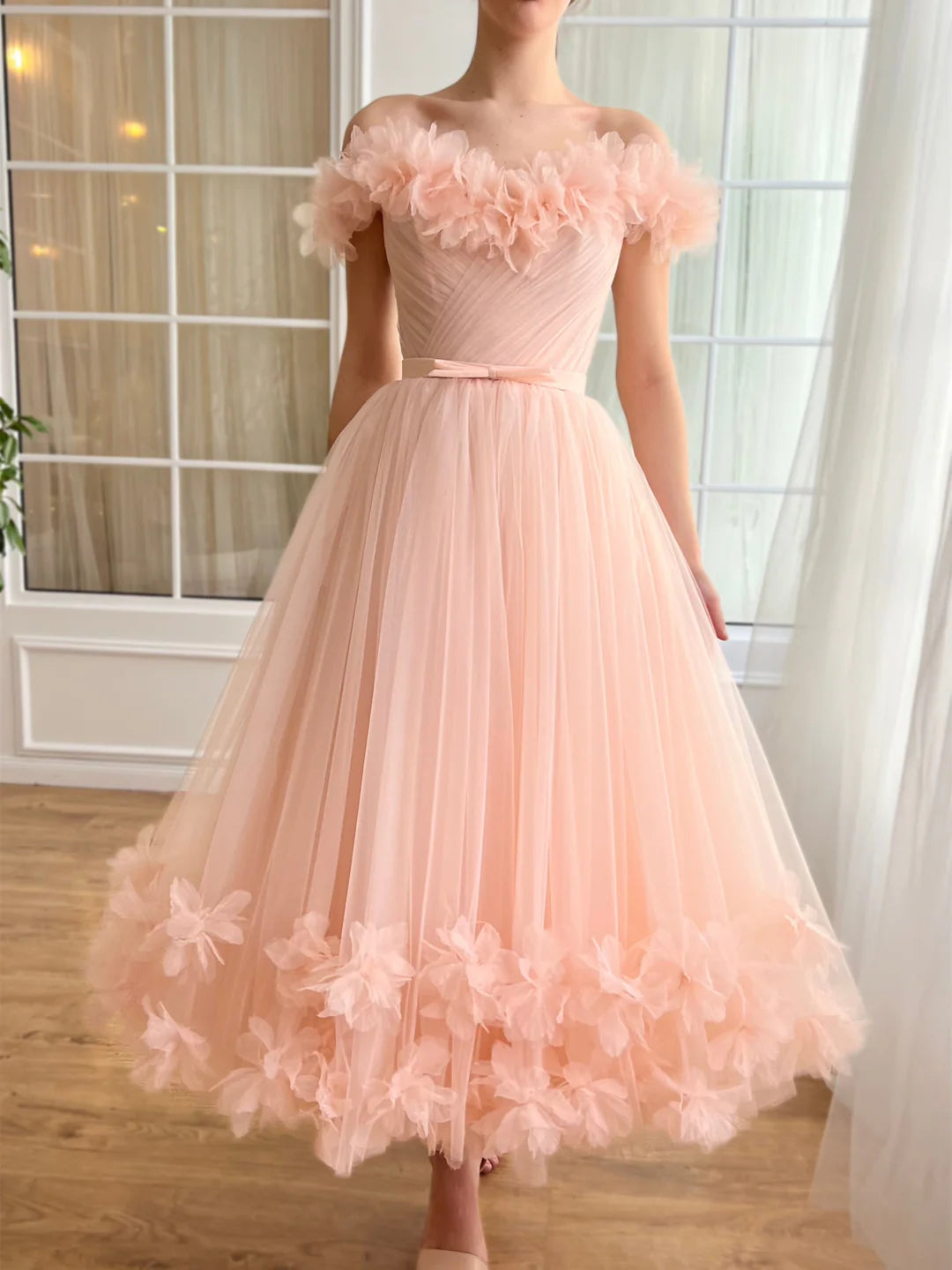 Wholesa A-Line Sweetheart Off-The-Shoulder Ankle-Length Prom Dress