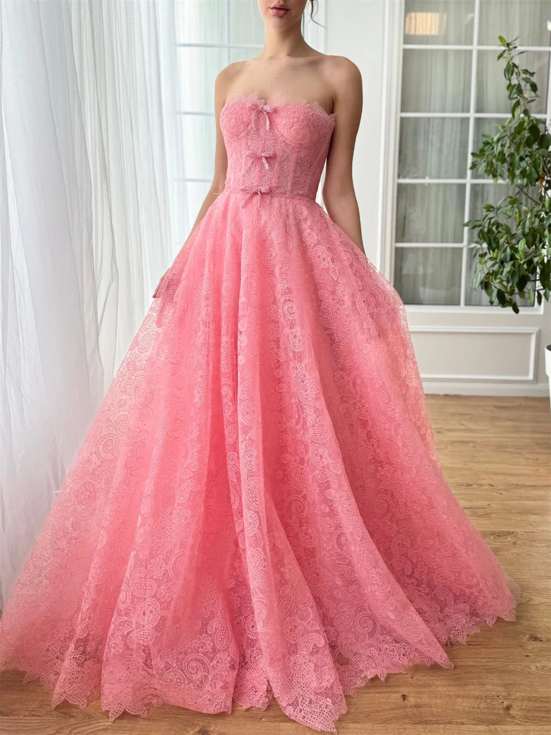 Wholesa A-Line Sweetheart Strapless Floor-Length Prom Dress