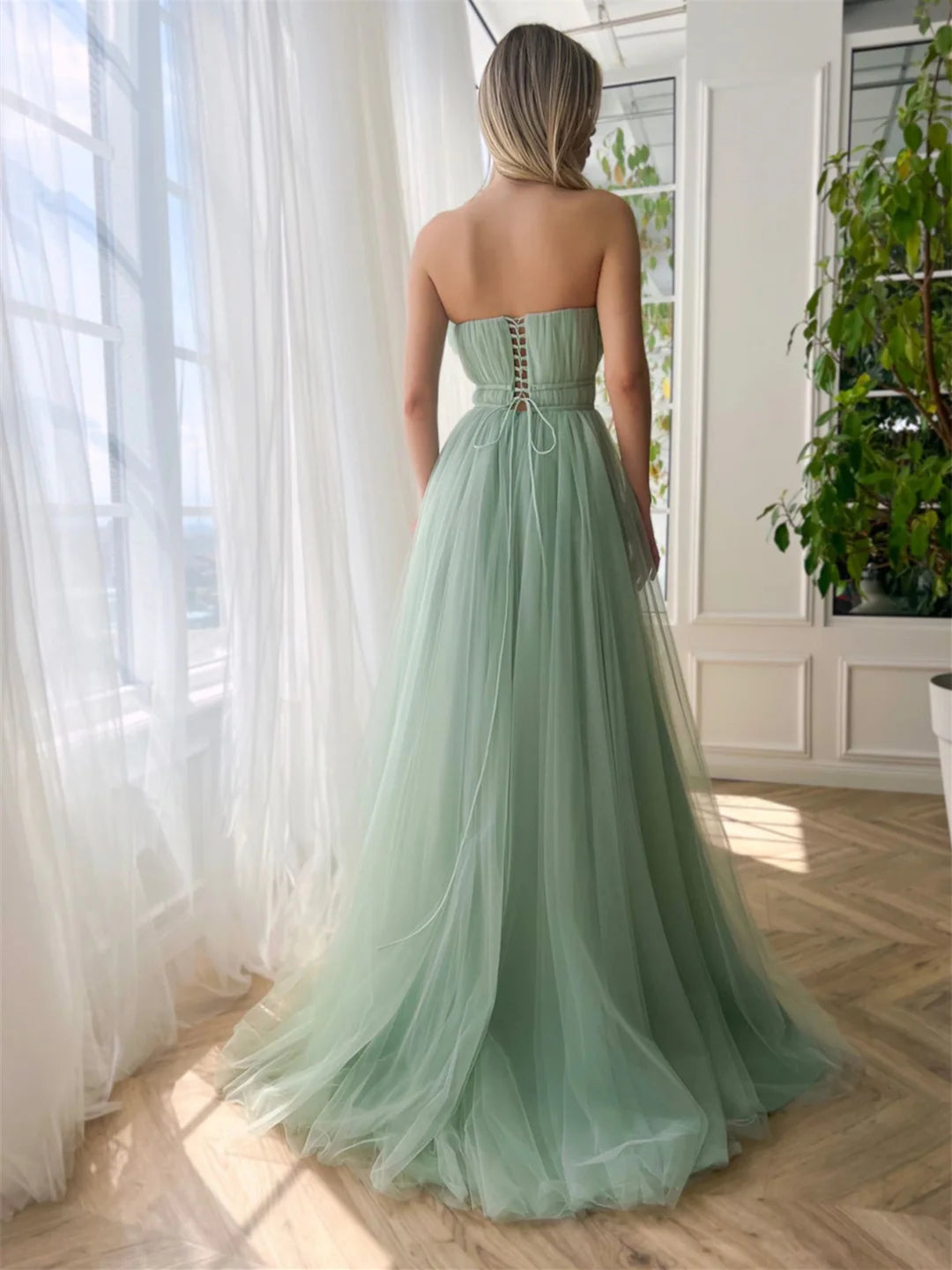Wholesa A-Line Sweetheart Strapless Floor-Length Prom Dress