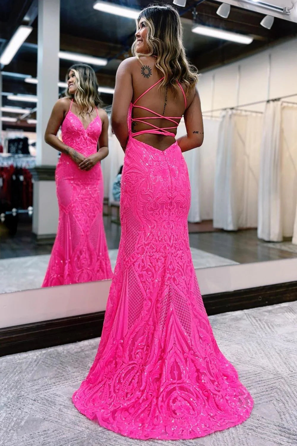 Wholesa Mermaid V Neck Sweep Train Prom Dresses