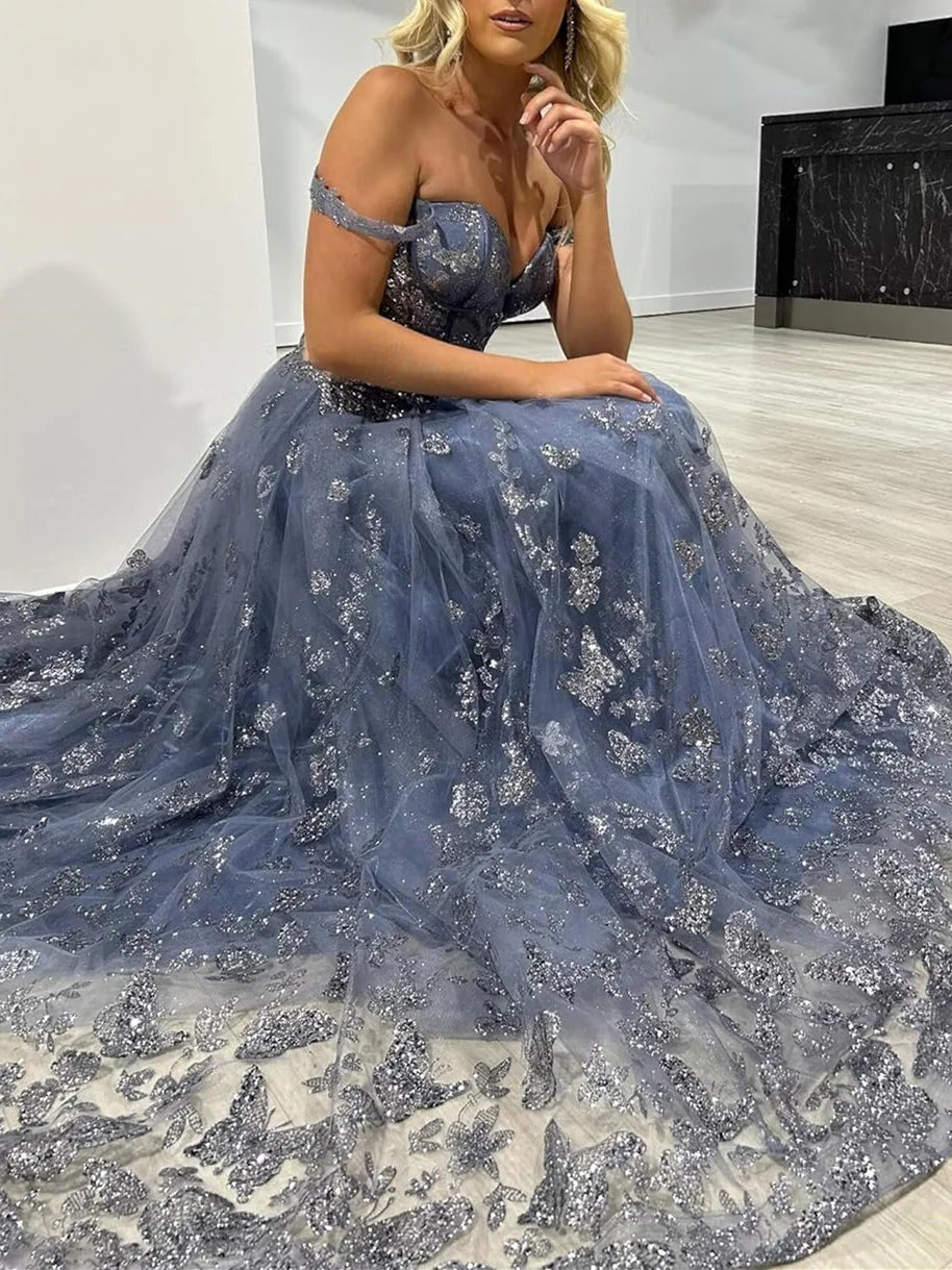 Wholesa A-Line Sweetheart Spaghetti Straps Floor-Length Prom Dress