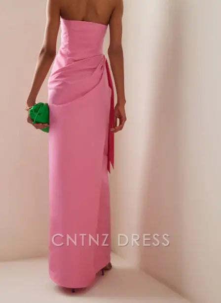 Wholesa Sheath Elegant Strapless Pink Floor Length formal dresses Bridesmaid Dresses evening gown Prom Dress