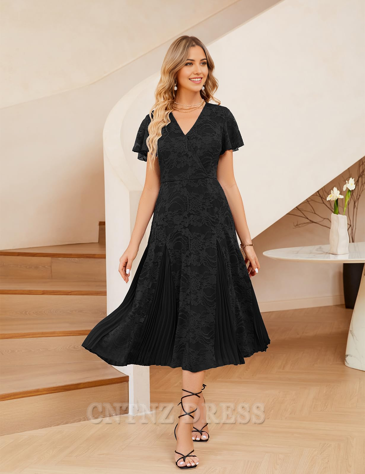 Wholesa A Line V-Neck Lace Short Sleeve Pleated formal dresses Bridesmaid Dresses evening gown Prom Dress