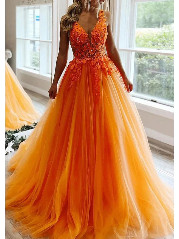 Wholesa A-Line V Neck Floor-Length Prom Dresses