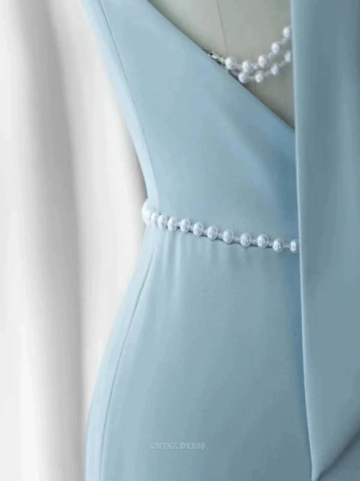 Wholesa Mermaid Elegant V Neckline Blue Backless Pearls Long formal dresses Bridesmaid Dresses evening gown Prom Dress