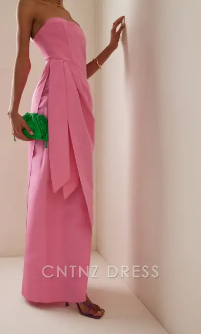 Wholesa Sheath Elegant Strapless Pink Floor Length formal dresses Bridesmaid Dresses evening gown Prom Dress