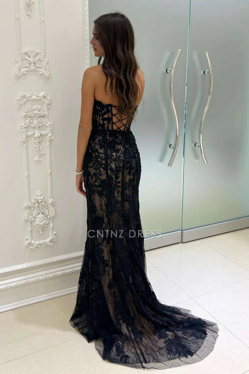 CNTNZ DRESS Sexy Mermaid Sweetheart Strapless Lace Appliques Backless Charming Hot Sale Prom Dress