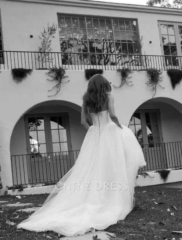 Wholesa A Line Tulle Strapless White formal dresses Bridesmaid Dresses evening gown Prom Dress Wedding Dress