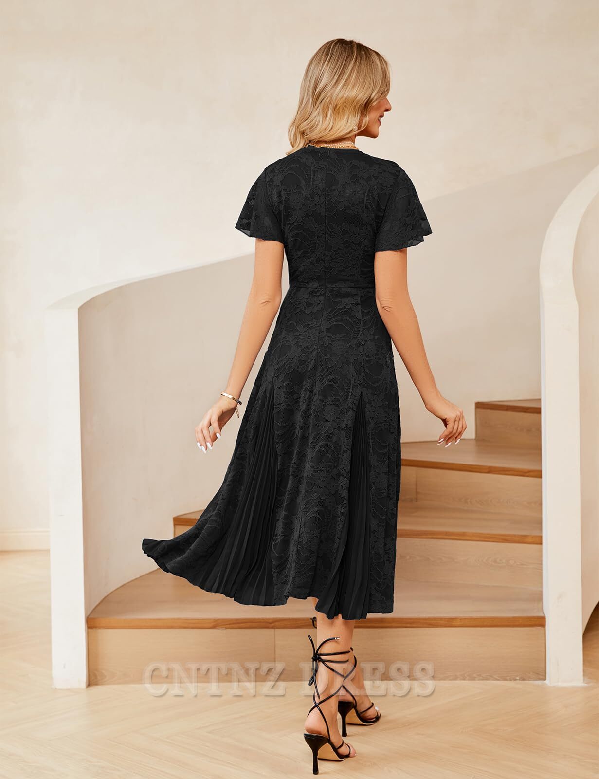 Wholesa A Line V-Neck Lace Short Sleeve Pleated formal dresses Bridesmaid Dresses evening gown Prom Dress