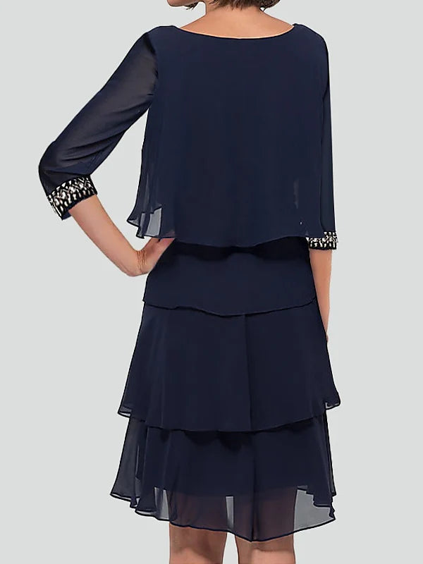 Wholesa Sheath Sleeves Rhinestone Ruffles Cocktail Dresses