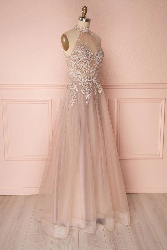 Wholesa Lace Applique Tulle Long Prom Dress