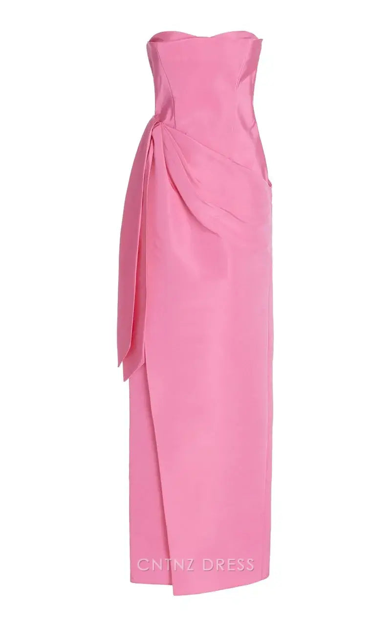 Wholesa Sheath Elegant Strapless Pink Floor Length formal dresses Bridesmaid Dresses evening gown Prom Dress