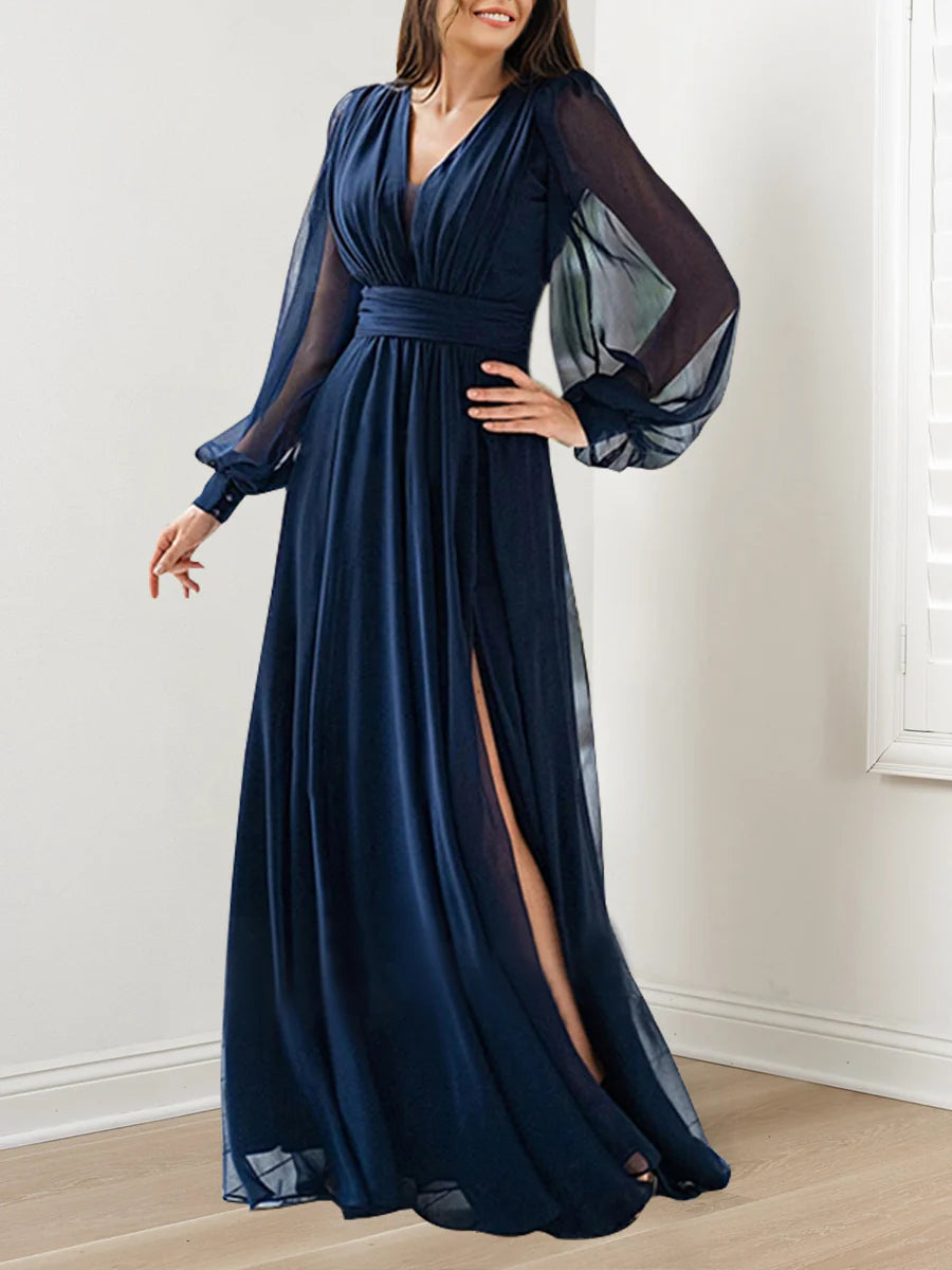 Wholesa A-Line V-Neck Long Sleeves Floor-Length Mother Of The Bride Dresses