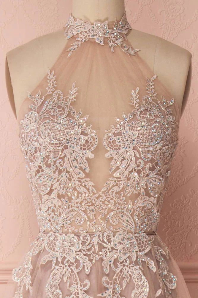 Wholesa Lace Applique Tulle Long Prom Dress