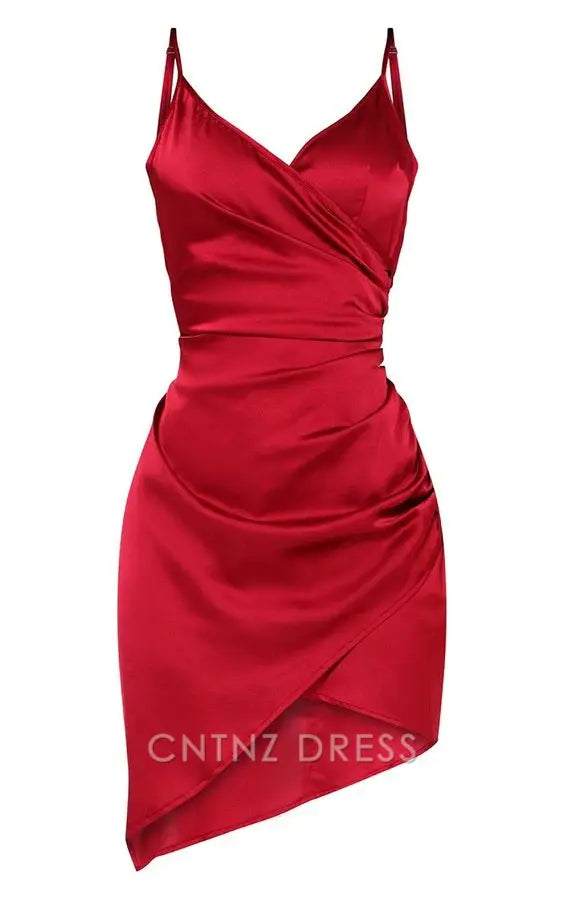Wholesa Sheath Spaghetti Straps Satin Short Homecoming Dress formal dresses Bridesmaid Dresses evening gown Prom Dress