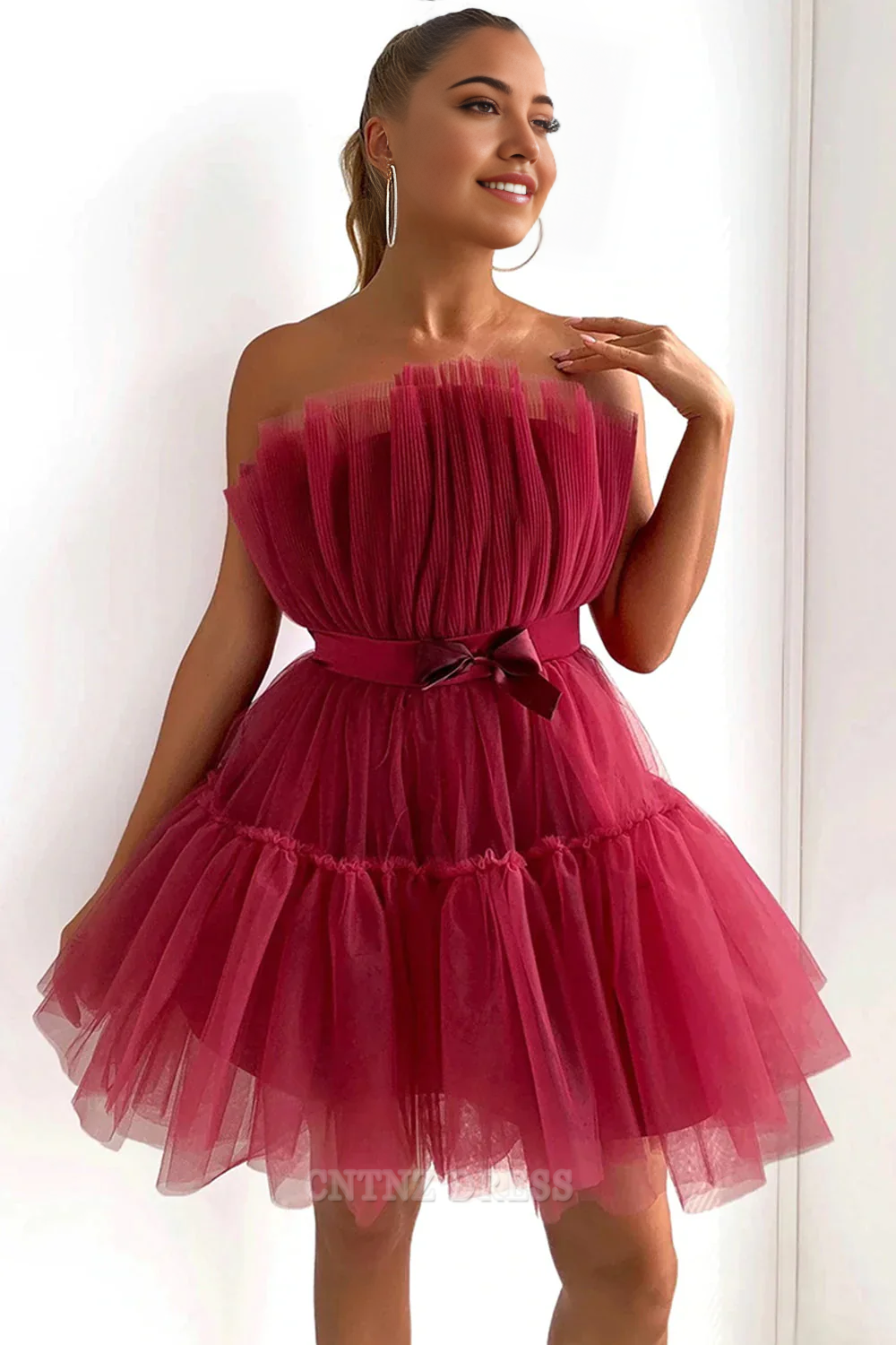 Wholesa A Line Strapless Short Tulle Homecoming Dress formal dresses Bridesmaid Dresses evening gown Prom Dress
