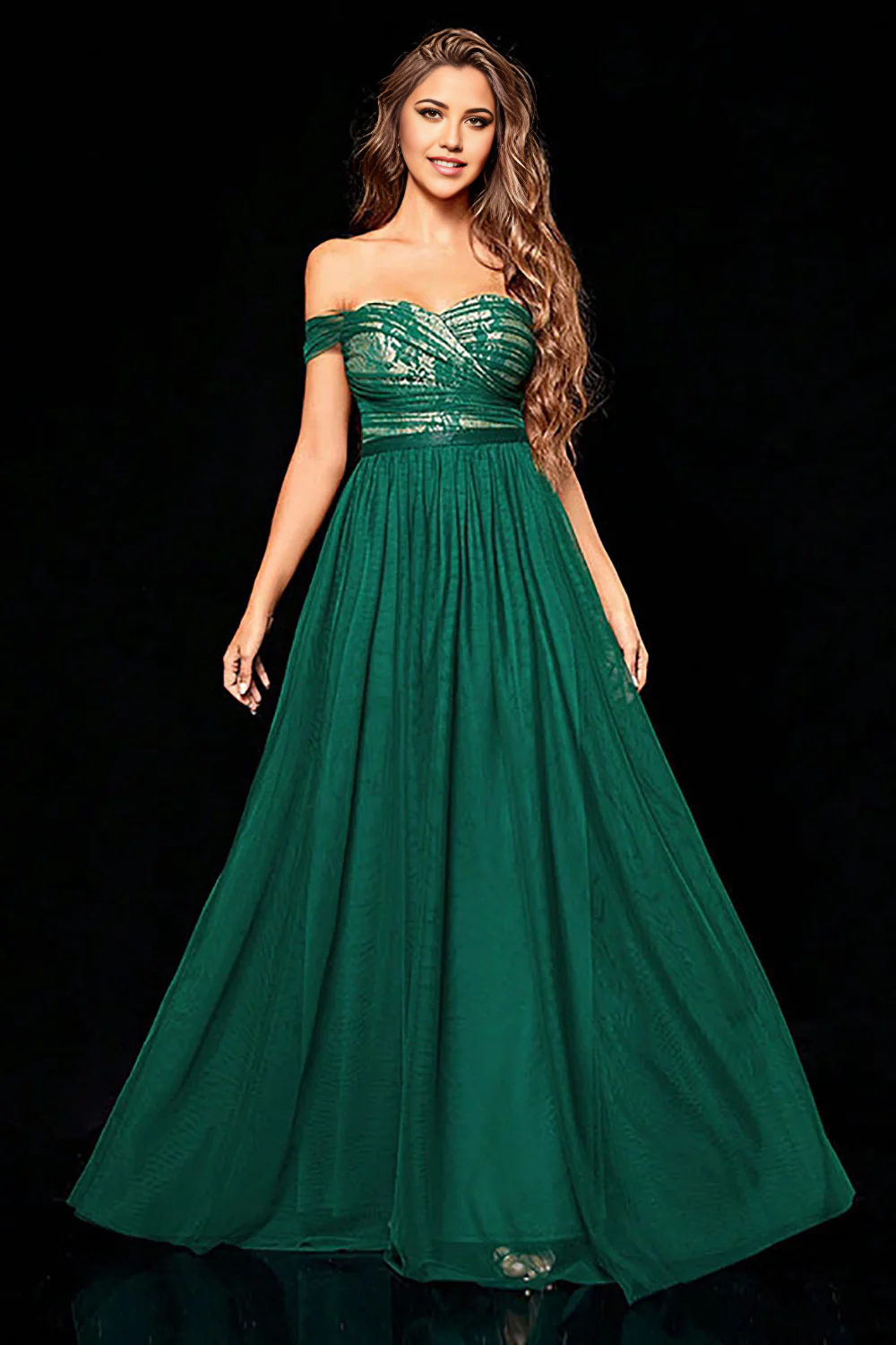Wholesa A-line Off the Shoulder Tiered Prom Dress with Ruffles