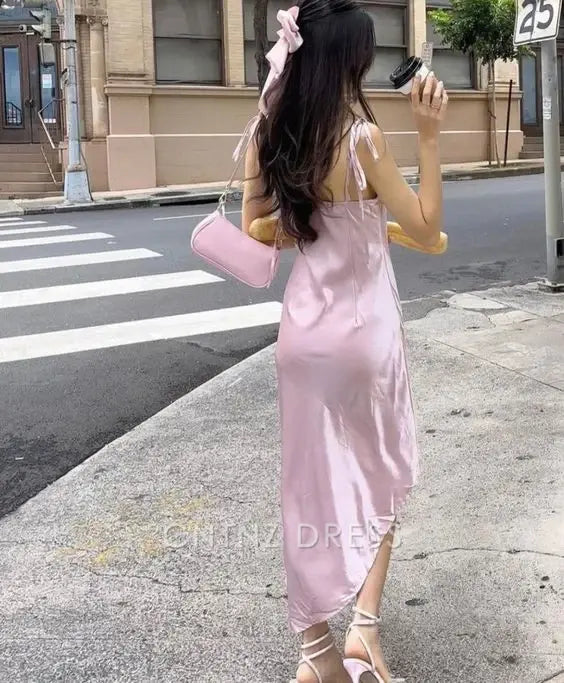 Wholesa Sheath Simple Spaghetti Straps Pink formal dresses Bridesmaid Dresses evening gown Prom Dress