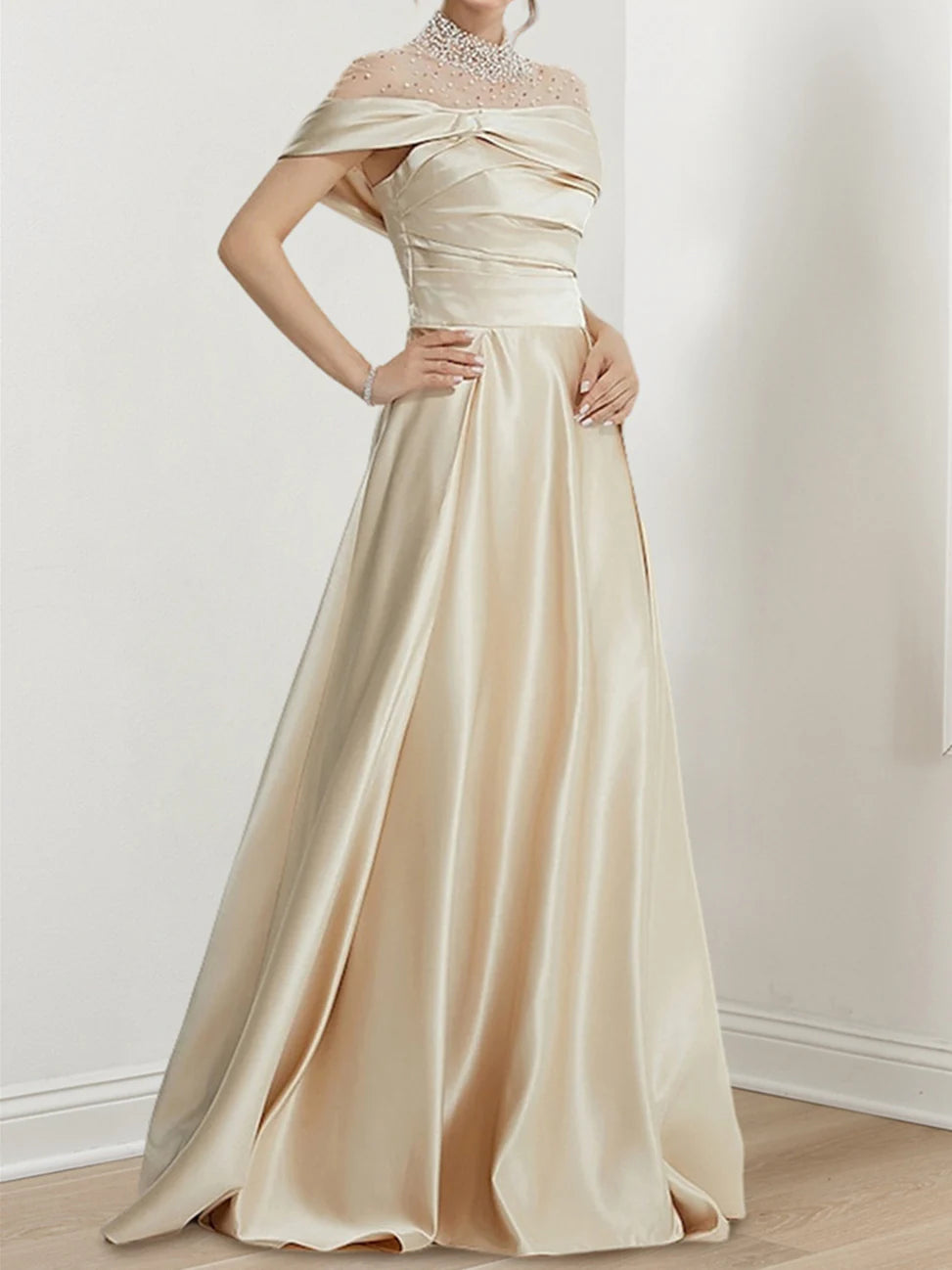 Wholesa A-Line High Neck Floor-Length Prom Dresses