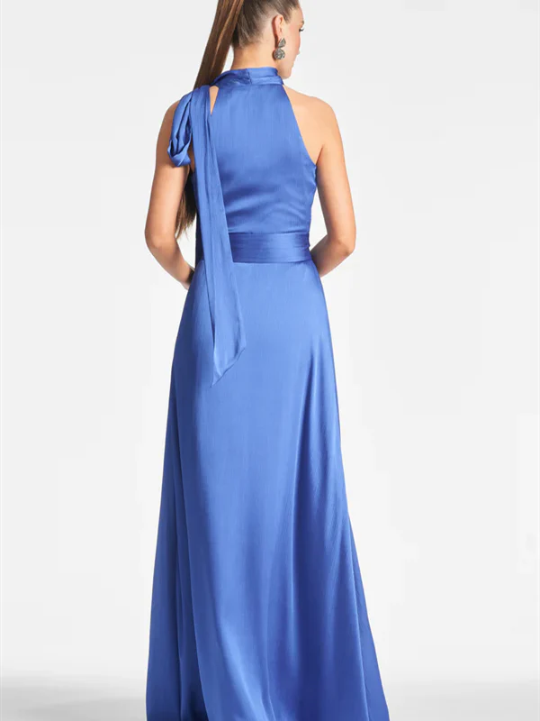 Wholesa A-Line Halter Sleeveless Floor-Length Evening Dress
