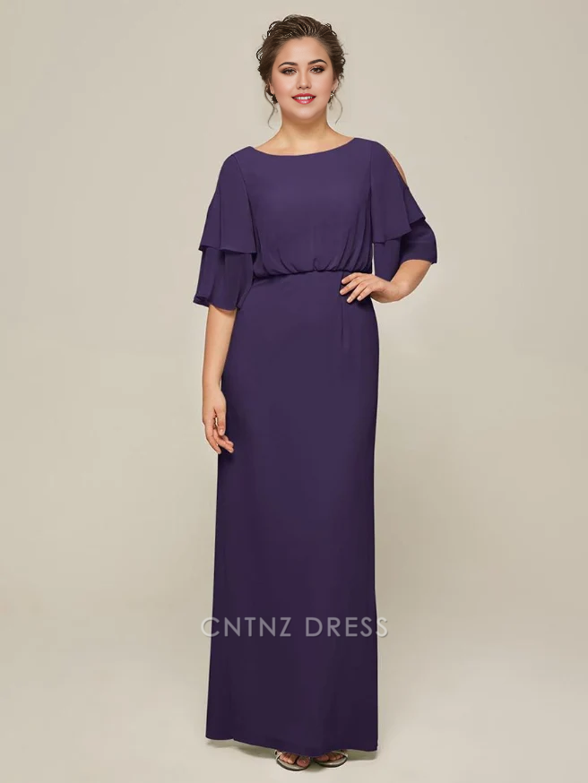 Wholesa A-Line Jewel Neck Short Sleeves Split Front Wedding Guest Dresses Chiffon Mother of the Bride Dresse