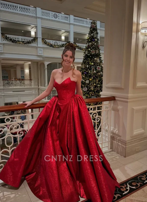 Wholesa A Line Strapless Pretty Red Satin formal dresses Bridesmaid Dresses evening gown Prom Dress