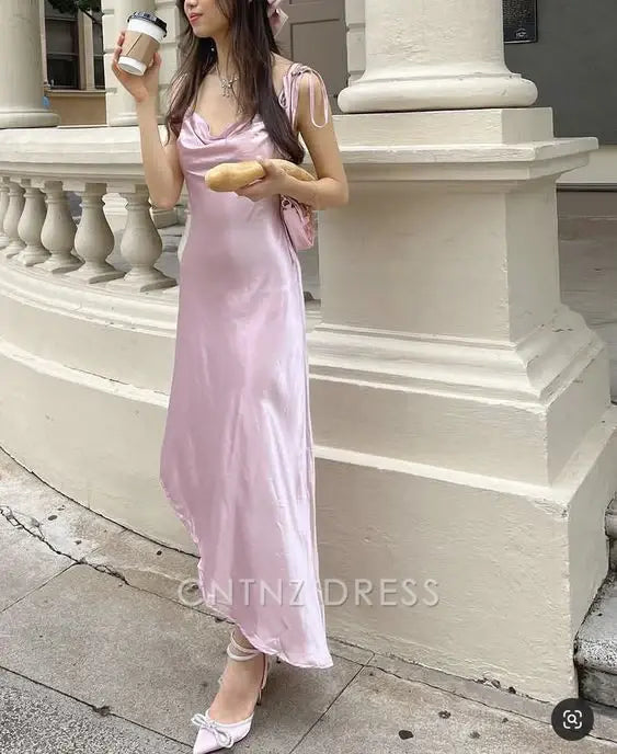 Wholesa Sheath Simple Spaghetti Straps Pink formal dresses Bridesmaid Dresses evening gown Prom Dress
