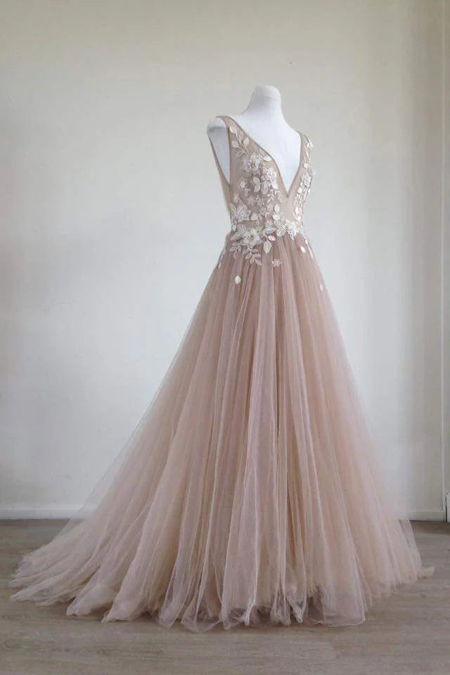 Wholesa Tulle lace Applique long prom dress