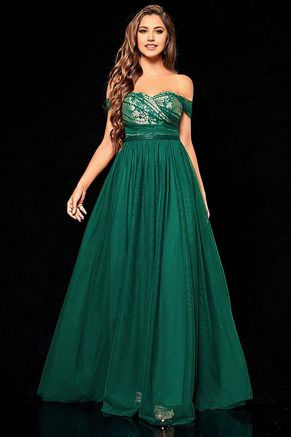 Wholesa A-line Off the Shoulder Tiered Prom Dress with Ruffles