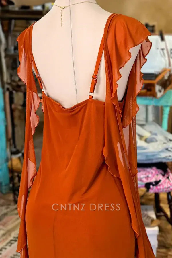 Wholesa Sheath Elegant Ruffled Sleeves Square Neck formal dresses Bridesmaid Dresses evening gown Prom Dress