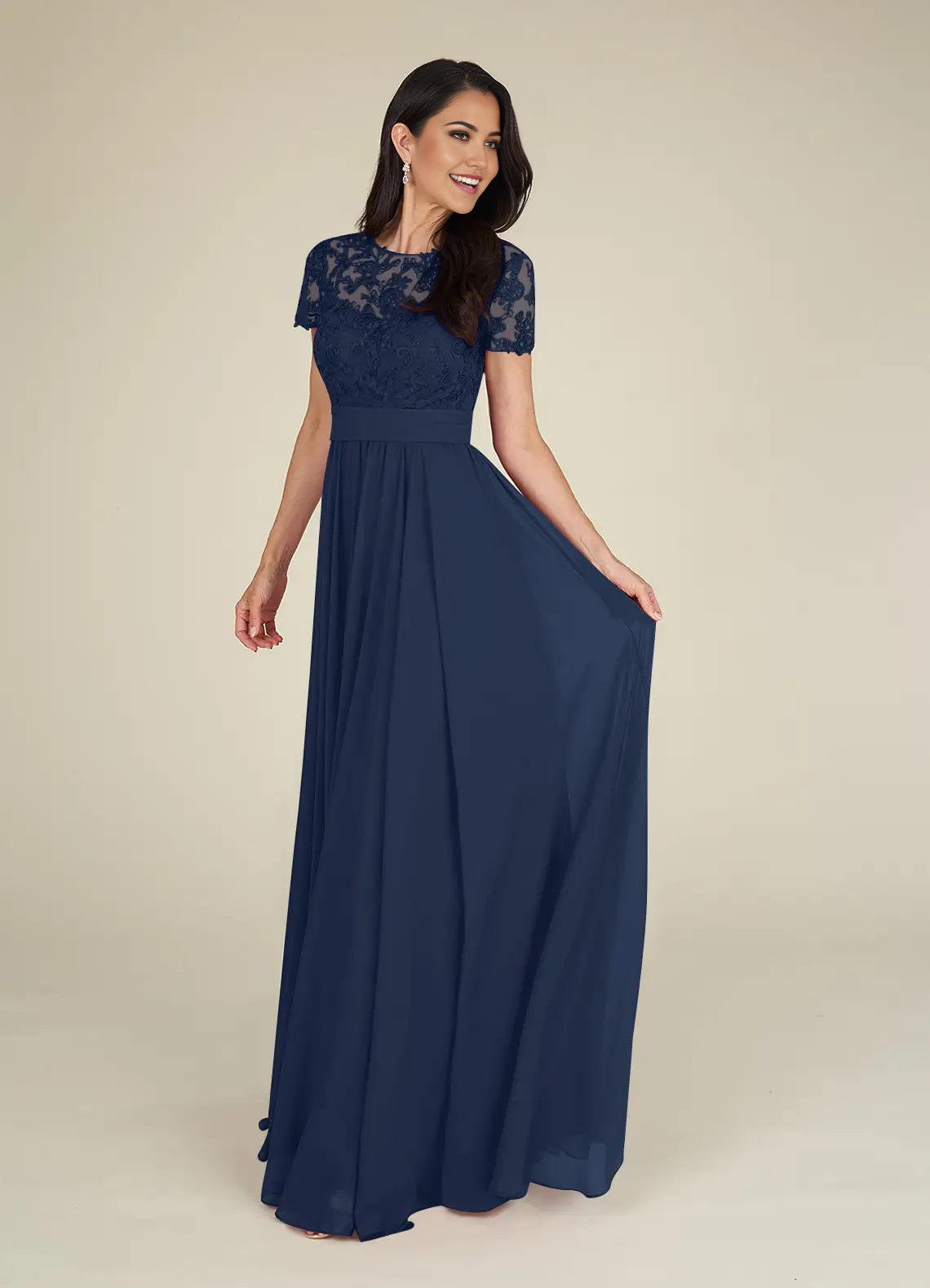 Wholesa A-Line Lace Chiffon Dark Navy formal dresses evening dress Mother of the Bride Dresses