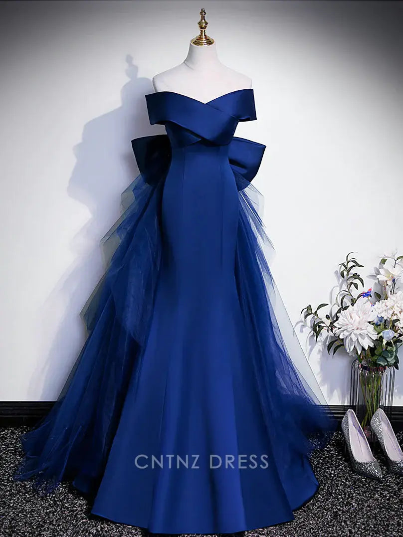 Wholesa Mermaid Off Shoulder Satin Royal Blue Long formal dresses Bridesmaid Dresses evening gown Prom Dress