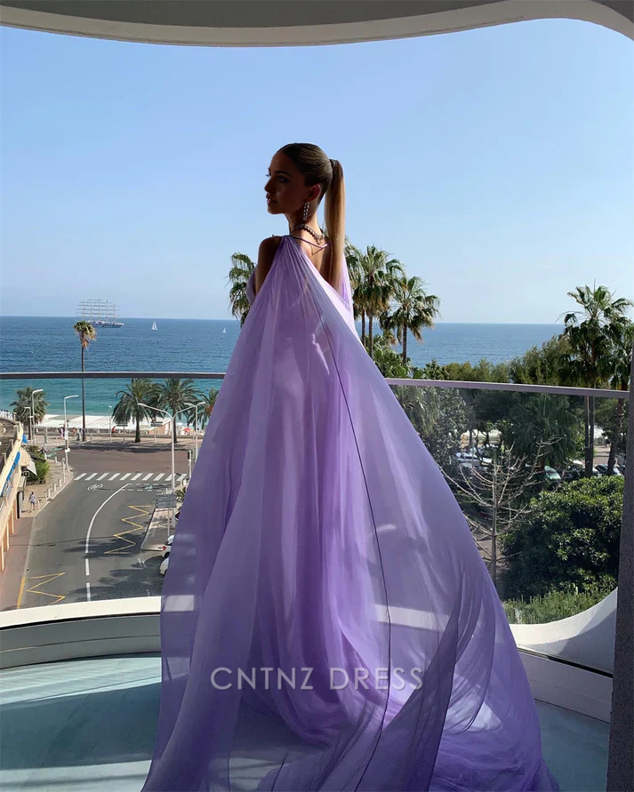 Wholesa A-line Simple V Neck Purple Tulle formal dresses Bridesmaid Dresses evening gown Prom Dress