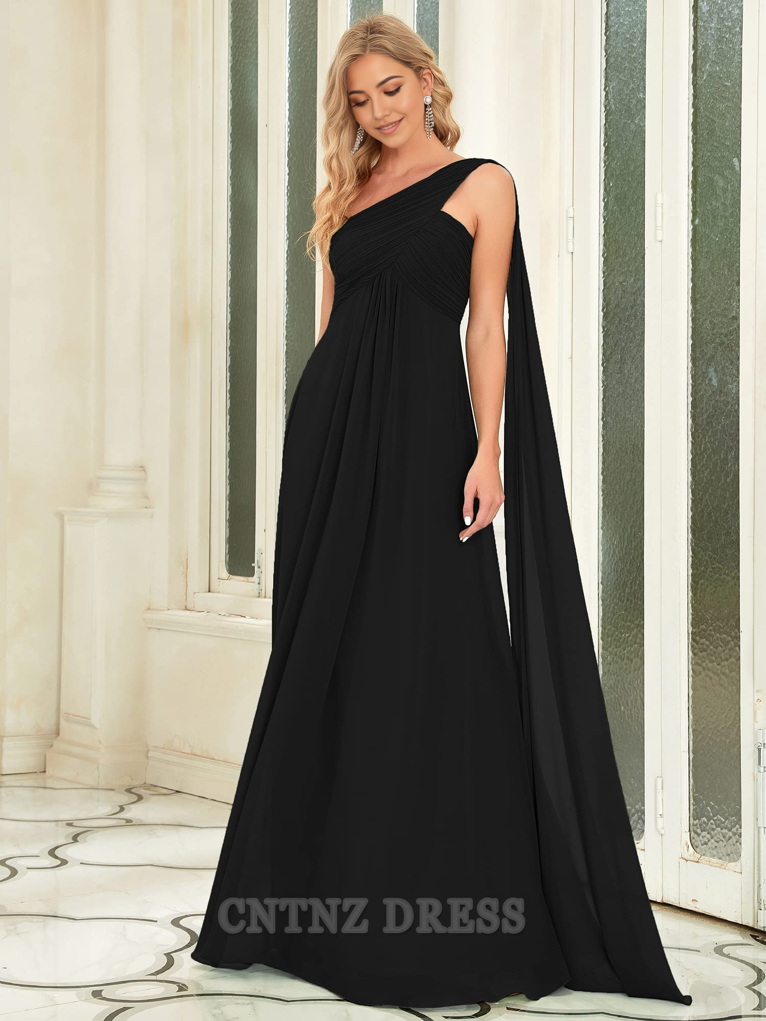 Wholesa A-line One-Shoulder Empire Waist Chiffon Pleated formal dresses Bridesmaid Dresses evening gown Prom Dress
