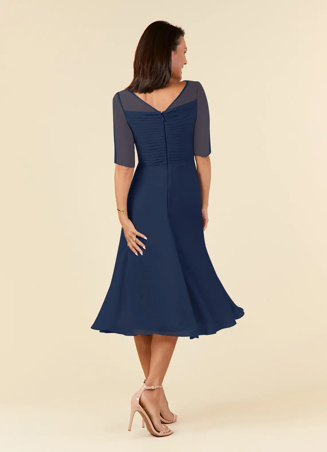 Wholesa A-Line Dark Navy Boatneck Pleated Chiffon Dress Mother of the Bride Dresses