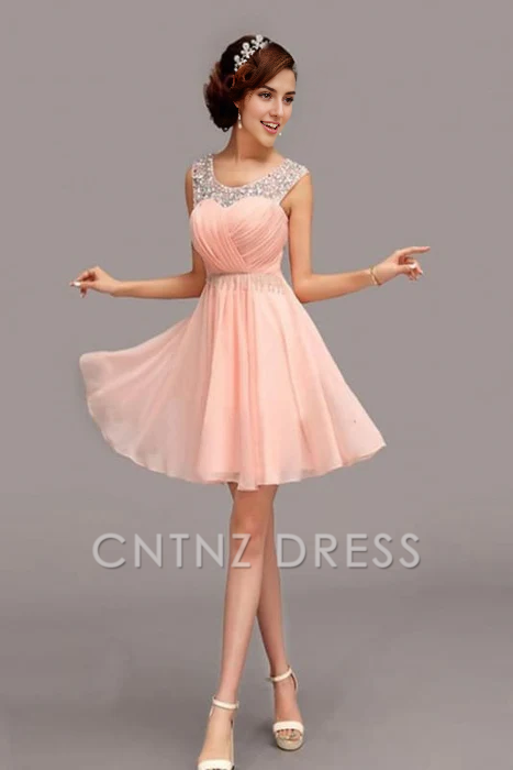 CNTNZ DRESS Hot Sale Short Prom Dress A-Line Sleeveless Pleated Beadwork Elegant Chiffon Homecoming Dress