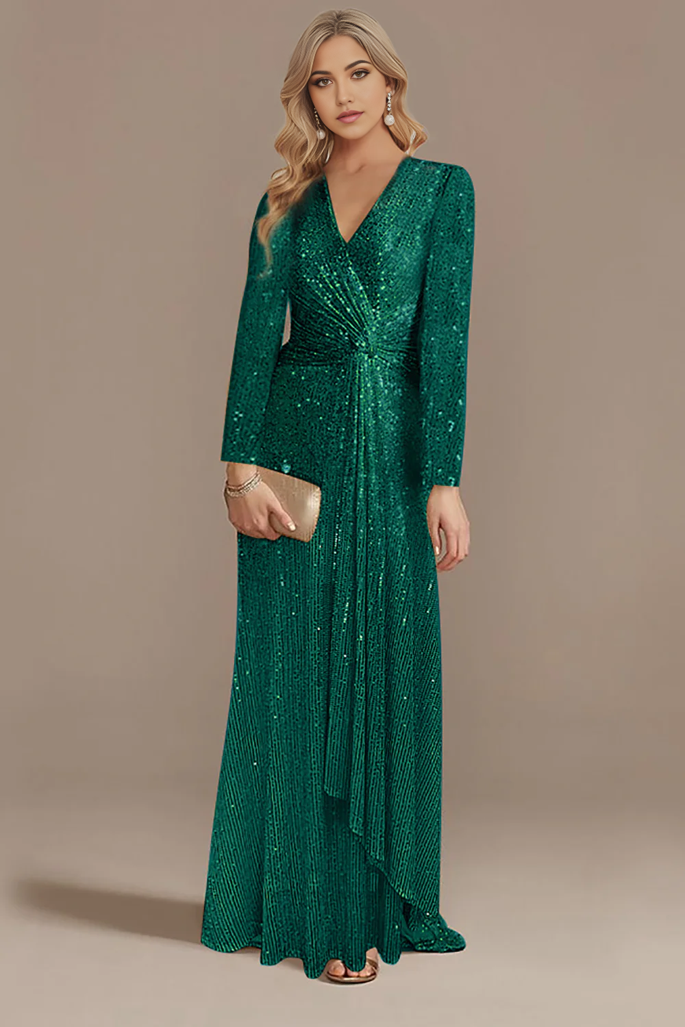 Wholesa A-line Glitter Mother of the Bride Dress with Long Sleeves