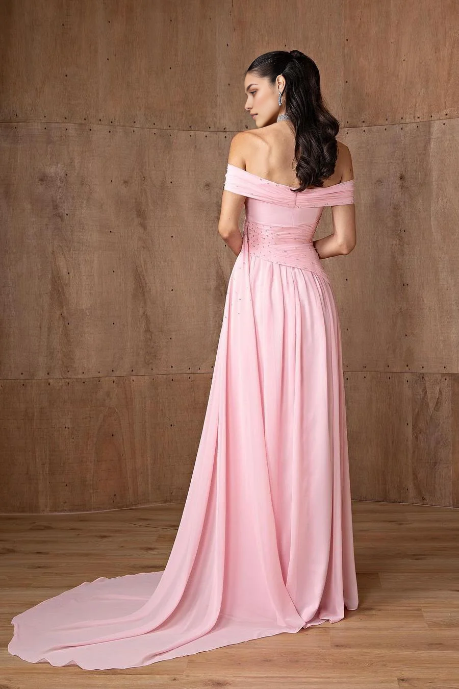 A Line Off the Shoulder Sleeveless Strapless Pleated With Beading Backless Exquisite Evening Gowns Fashion Long Prom Dress