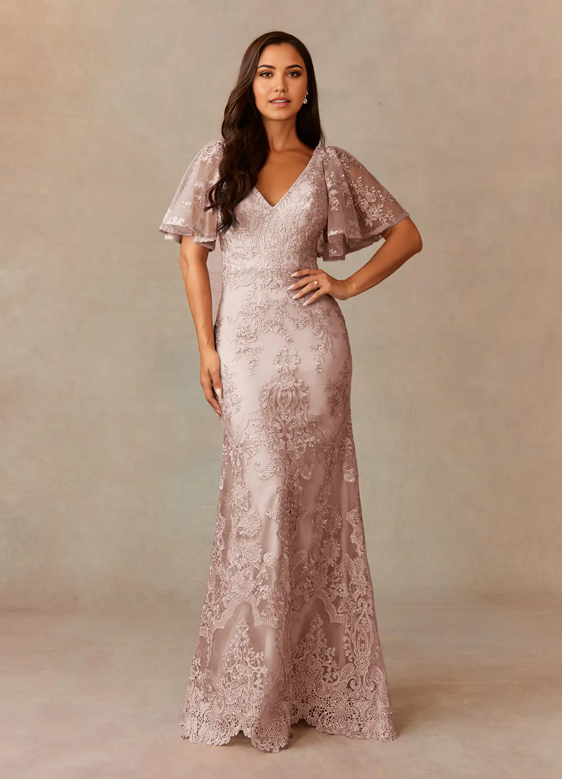 Wholesa Mermaid V-Neck Lace Dusty Rose formal dresses evening dress Mother of the Bride Dresses