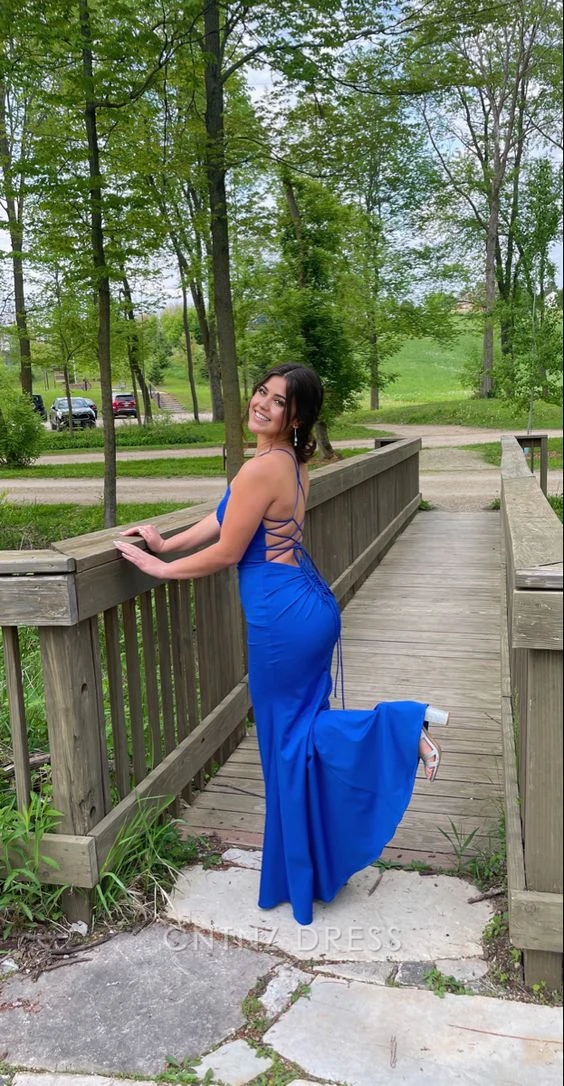 Wholesa Mermaid Elegant V-Neck Spaghetti Straps Royal Blue Long formal dresses Bridesmaid Dresses evening gown Prom Dress