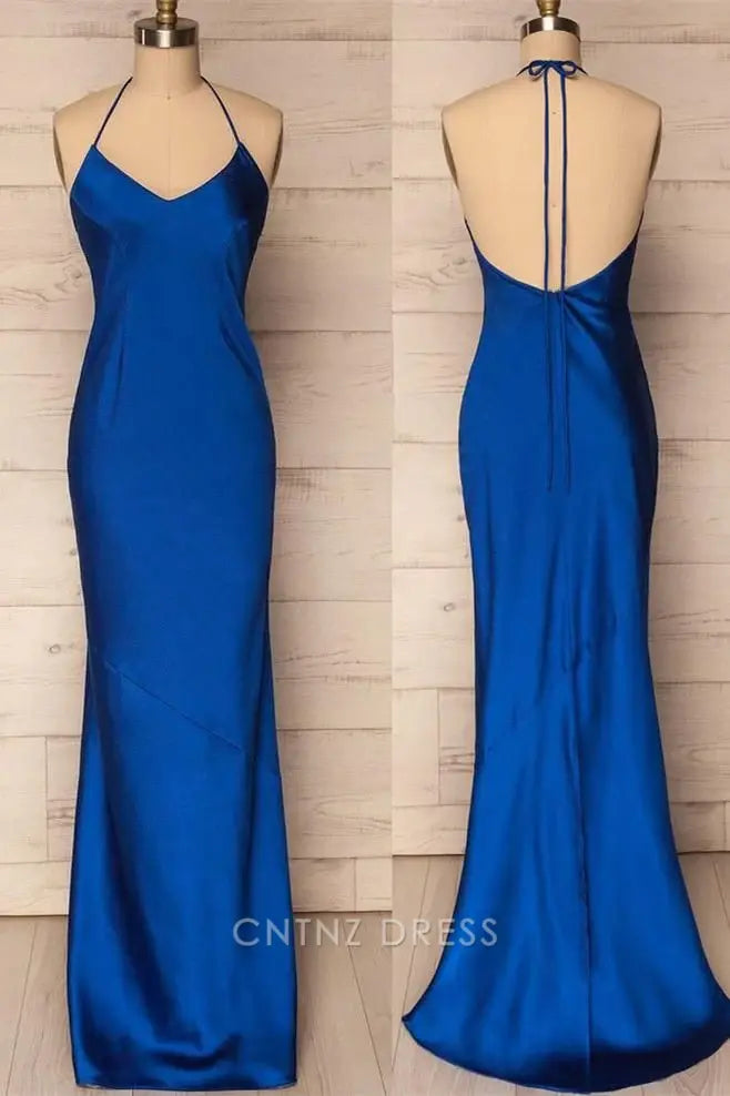 Wholesa Mermaid Halter V-Neck Satin Long formal dresses Bridesmaid Dresses evening gown Prom Dress