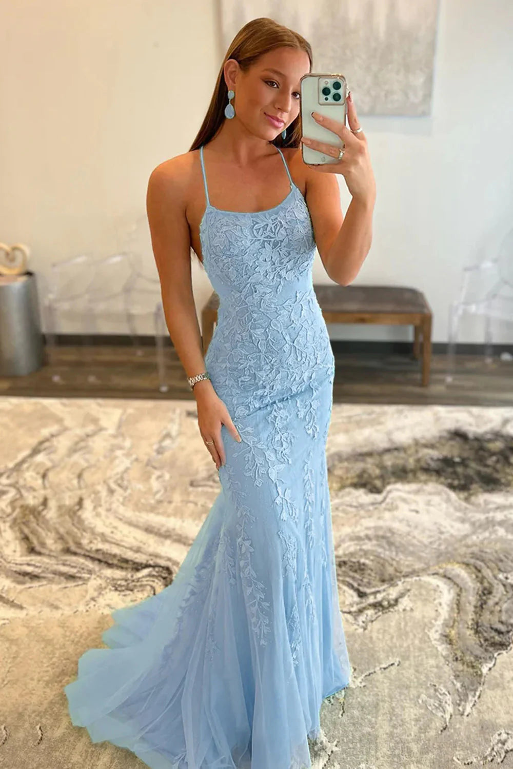 Wholesa Spaghetti Straps Appliques Prom Dress