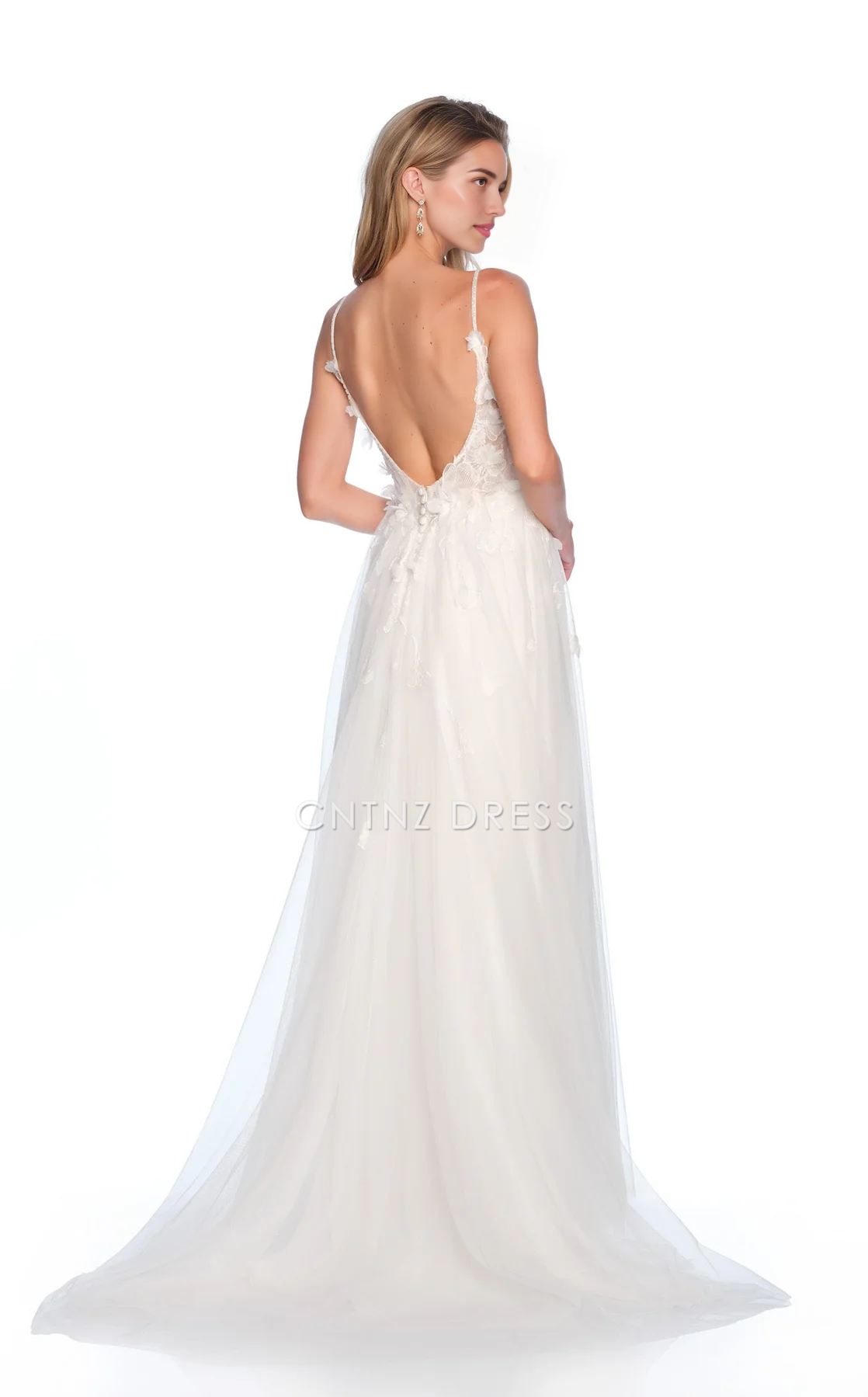 CNTNZ DRESS Exquisite A Line V Neck Spaghetti Strap 3D Flower Backless Floor-Length Lovely Fantastic Hot Sale Wedding Dress