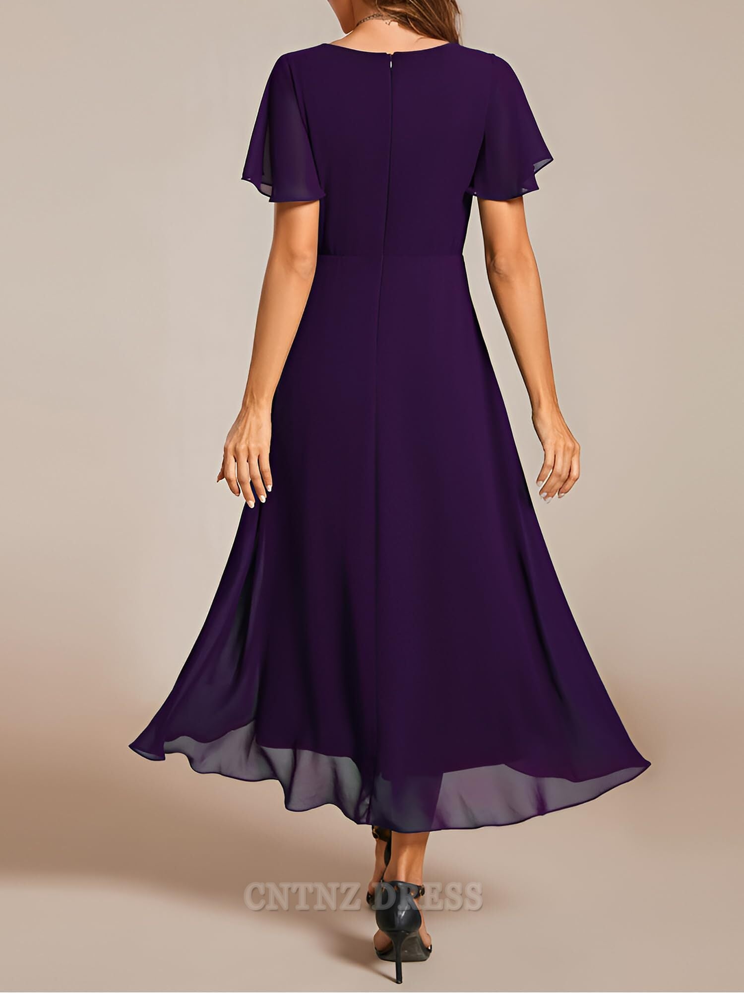 Wholesa A-line V Neck Chiffon Ruffle Sleeves Pleated High Low formal dresses Bridesmaid Dresses evening gown Prom Dress